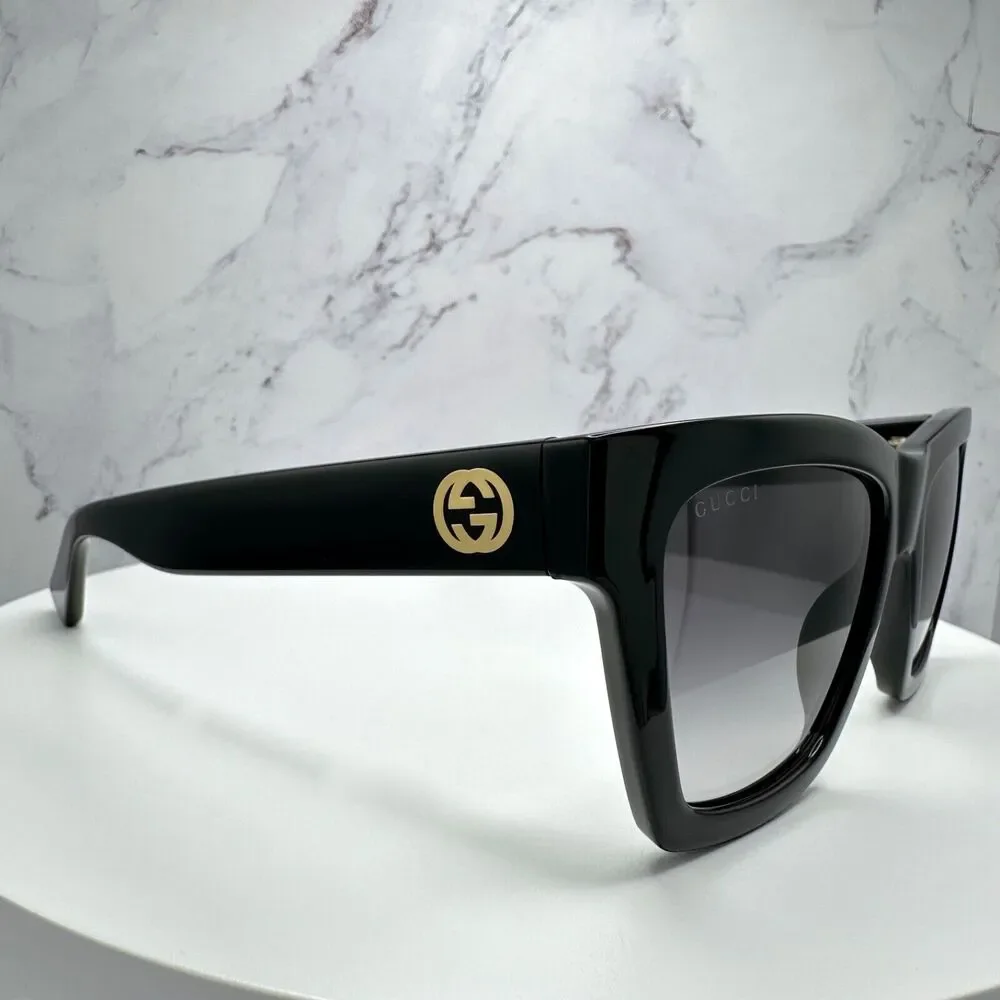 New GUCCI Sunglasses Black Gold Interlocking GG Logo 54-19-140 mm